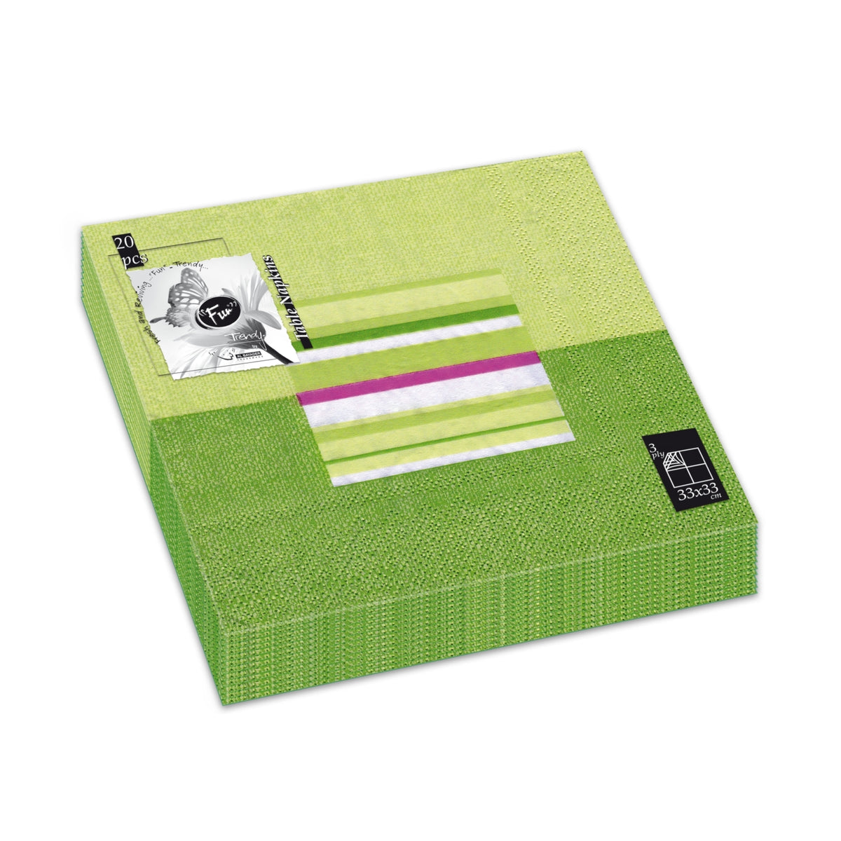 Fun Trendy 3-Ply Disposable Coloured Printed Paper Napkin Tissue 33x33cm - Evergreen Classic - Pack of 20