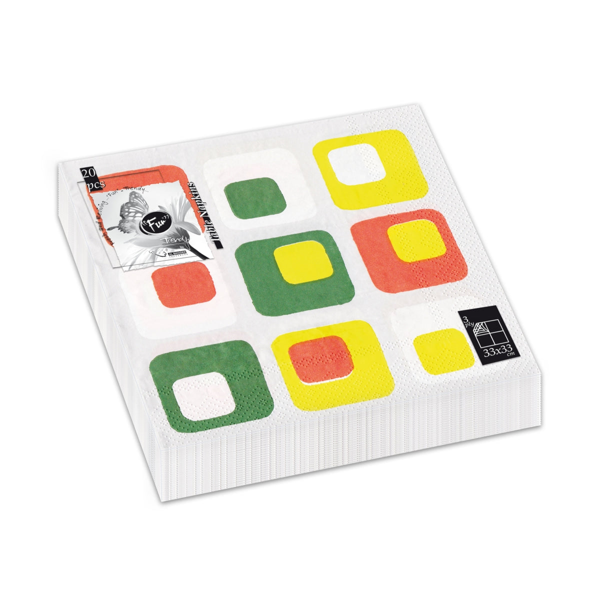 Fun Trendy 3-Ply Disposable Coloured Printed Paper Napkin Tissue 33x33cm - Summer Classic - Pack of 20