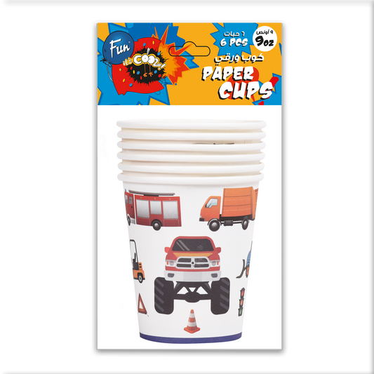 Fun® Paper Cups 9oz - Car Design [6pcs x 1pkt]