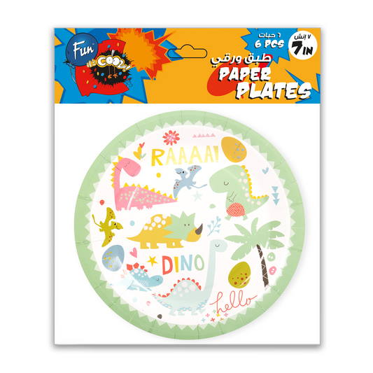 Fun® Paper Plates 7in - Dinosaur Design [6pcs x 1pkt]