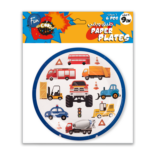 Fun® Paper Plates 9in - Car Design [6pcs x 1pkt]