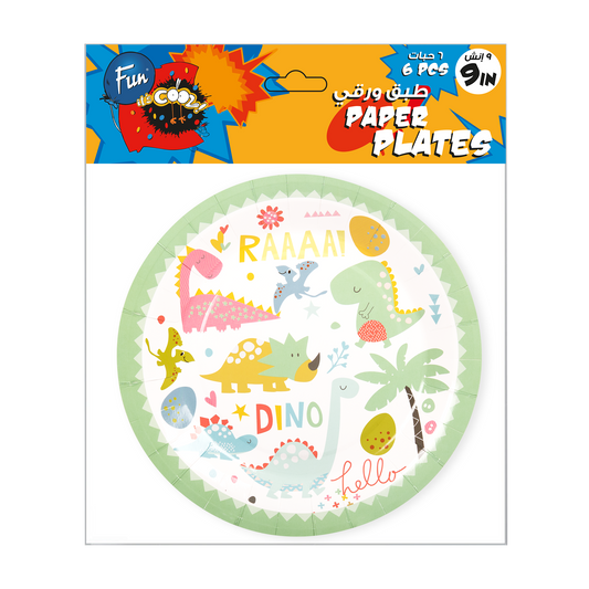 Fun® Paper Plates 9in - Dinosaur Design [6pcs x 1pkt]