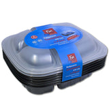 Fun® Indispensable 3-Compartment Plastic Container with Lid, Black, 5pcs