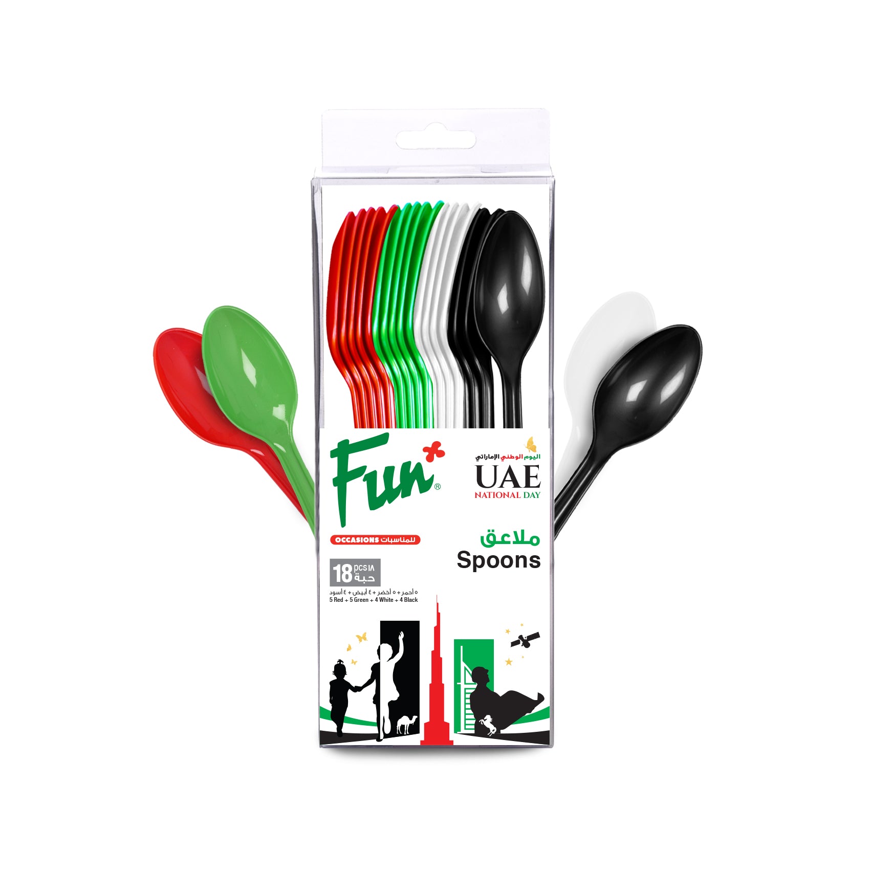 Fun Heavy Duty Plastic Spoon 6.5in - UAE National Day (Pack of 18)