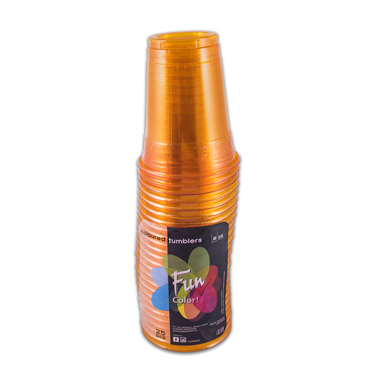 Fun® Plastic Orange Cups 8oz [25pcs x 1pkt]