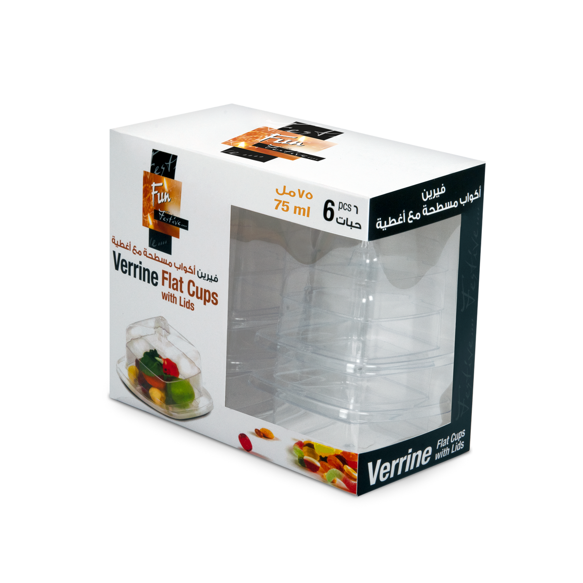 Fun Verrine Square Flat Cups with Lids 75ml [6pcs x 1pkt]