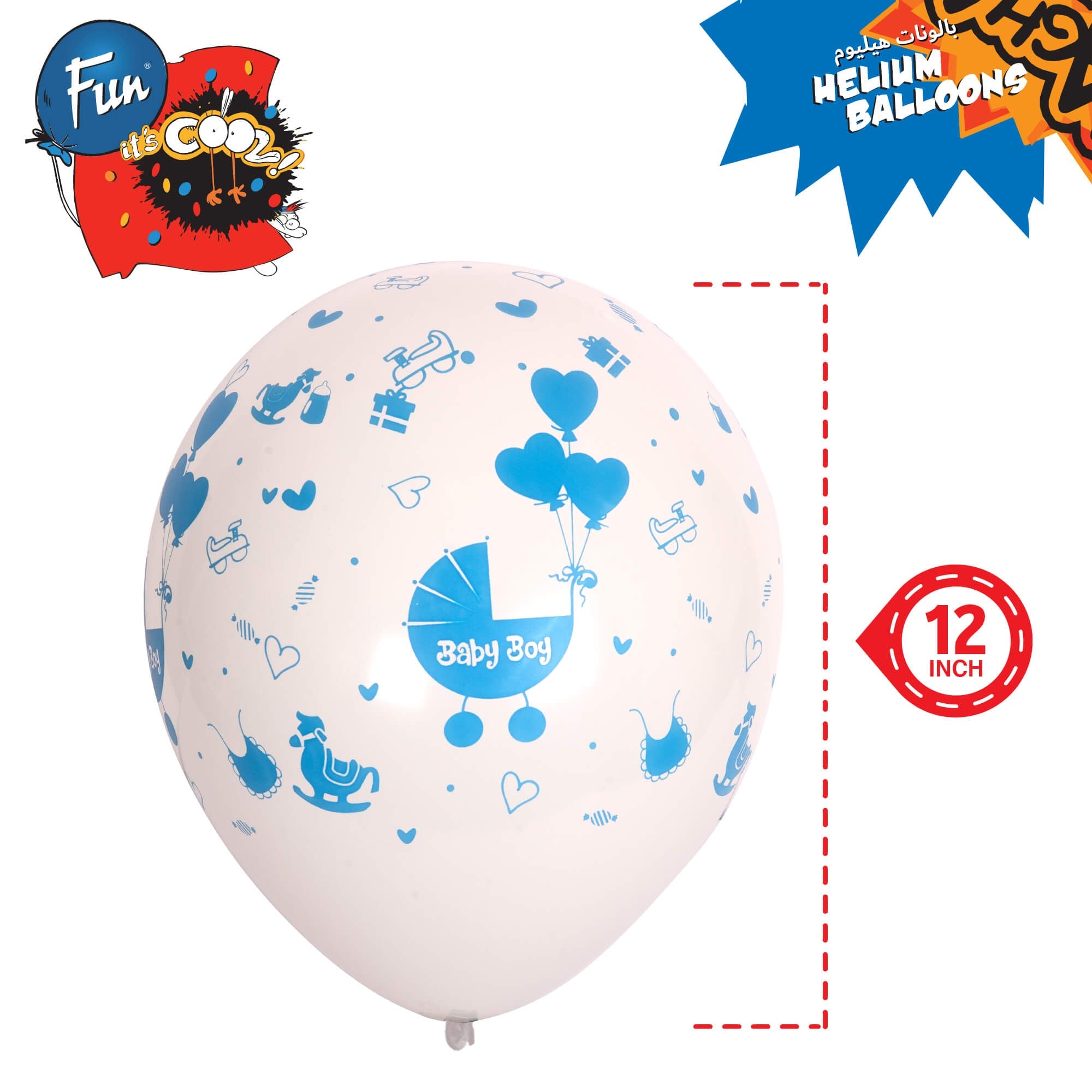 Fun Helium Balloon Baby Blue and White colors  12in - "Baby Boy" [P:20pcsx1pkt]