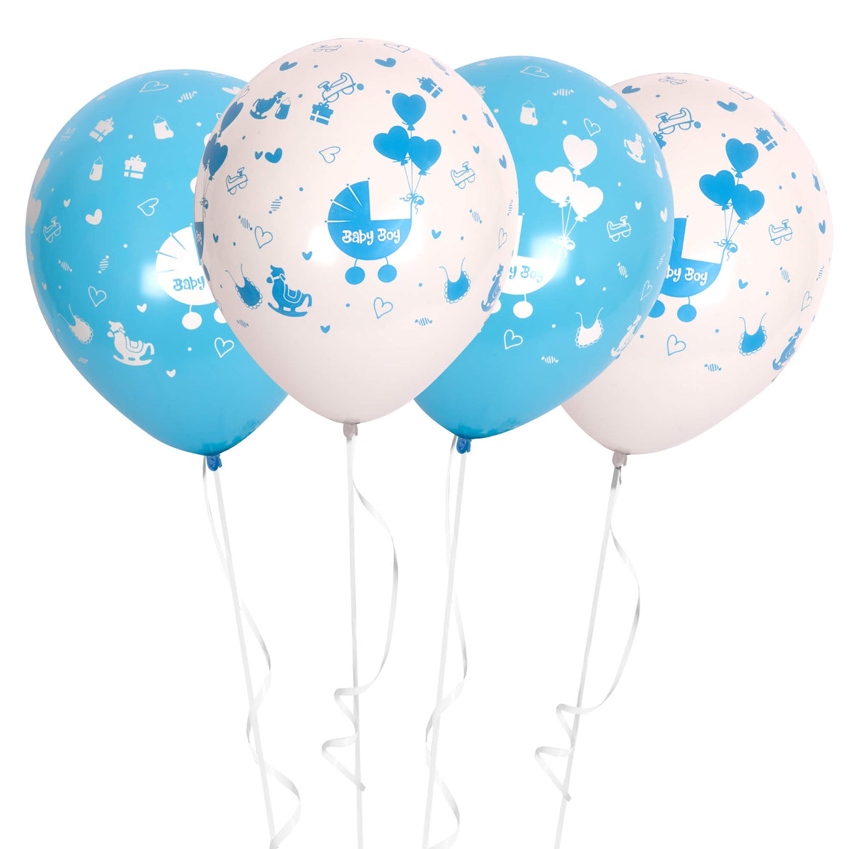 Fun Helium Balloon Baby Blue and White colors  12in - "Baby Boy" [P:20pcsx1pkt]