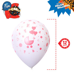 Fun Helium  Balloon Pink and White colors 12in - "Baby Girl" [P:20pcsx1pkt]