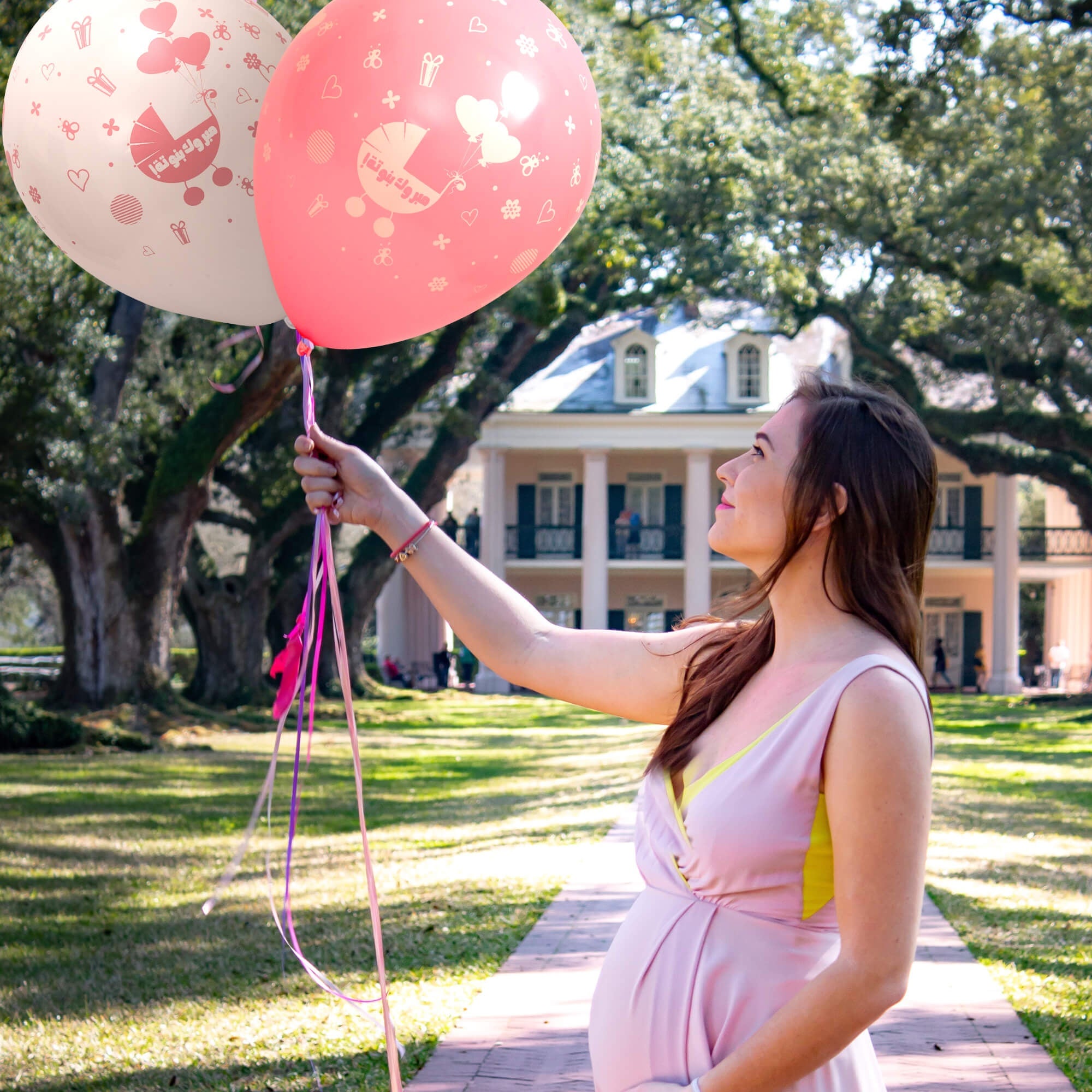 Fun Helium  Balloon Pink and White colors 12in - "Baby Girl" (in Arabic) [P:20pcsx1pkt]
