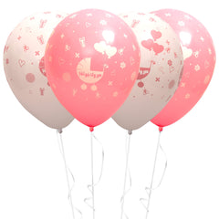 Fun Helium  Balloon Pink and White colors 12in - "Baby Girl" (in Arabic) [P:20pcsx1pkt]