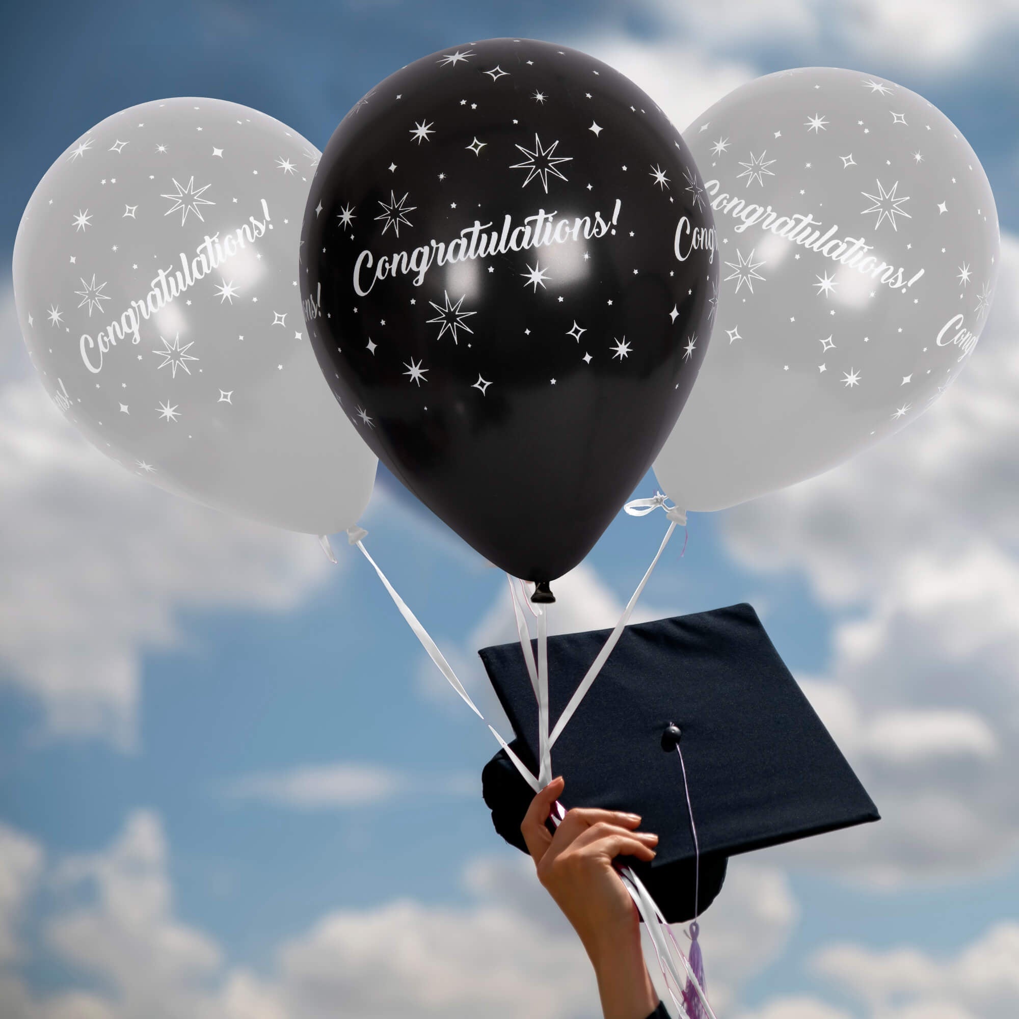 Fun Helium Black and Silver Balloon 12in - Congratulations [P:20pcsx1pkt]