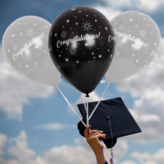 Fun Helium Black and Silver Balloon 12in - Congratulations [P:20pcsx1pkt]