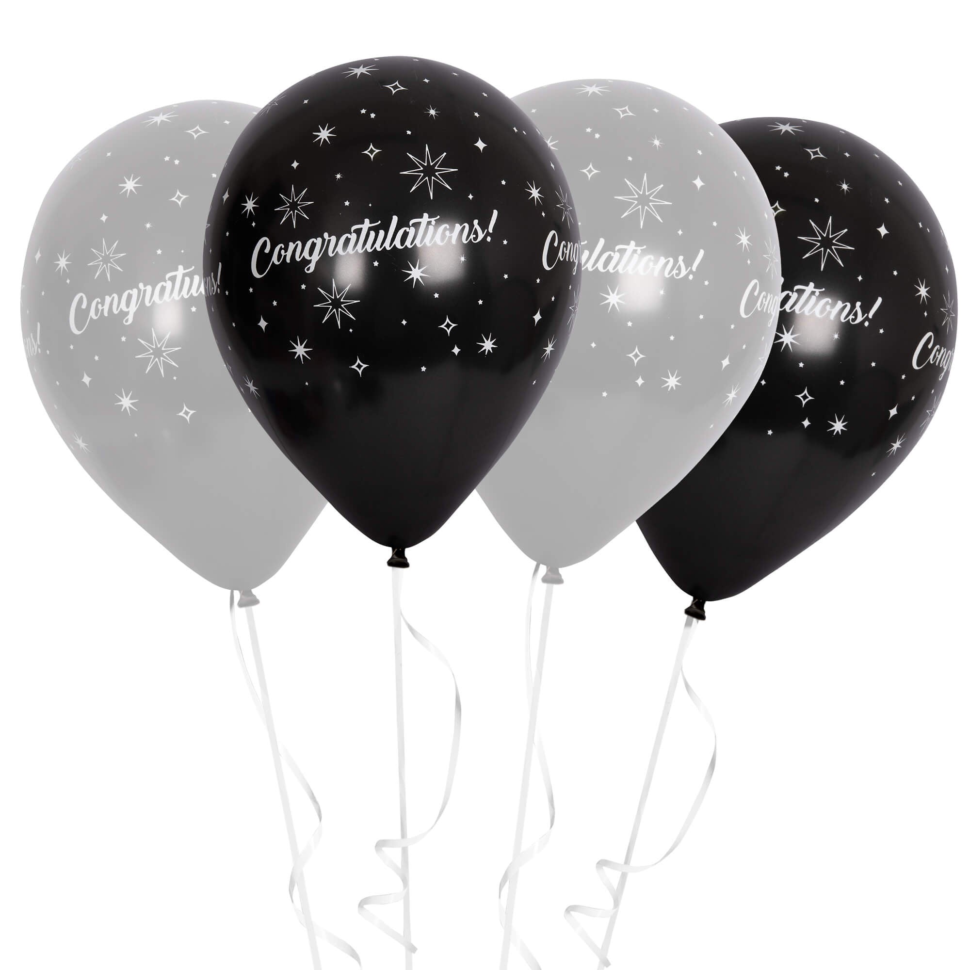 Fun Helium Black and Silver Balloon 12in - Congratulations [P:20pcsx1pkt]
