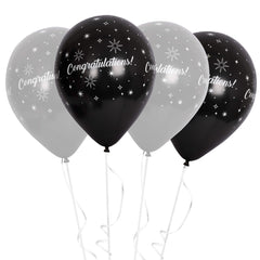 Fun Helium Black and Silver Balloon 12in - Congratulations [P:20pcsx1pkt]