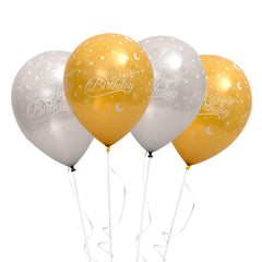 Fun Helium Gold and Sliver Balloon 12in - Happy Birthday (in Arabic) [P:20pcsx1pkt]