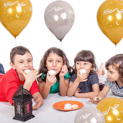 Fun Helium Gold and Silver colors Balloon 12in - Happy Eid - (in Arabic) [P:20pcsx1pkt]