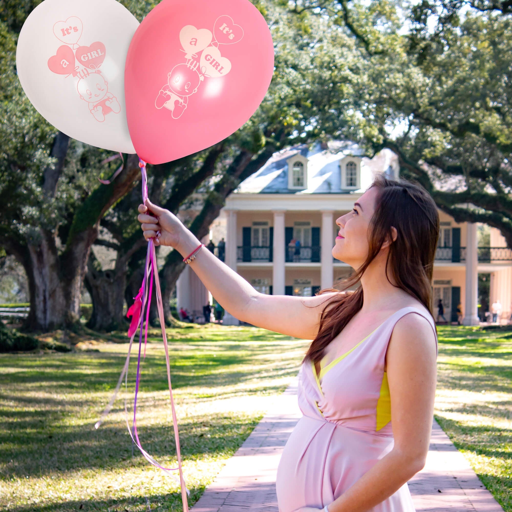 Fun Helium  Balloon Pink and White colors Only  10 in - "Baby Girl" [P:15pcsx1pkt]