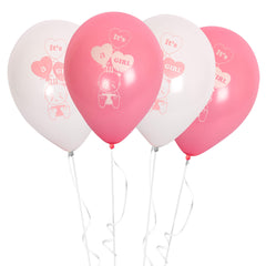 Fun Helium  Balloon Pink and White colors Only  10 in - "Baby Girl" [P:15pcsx1pkt]