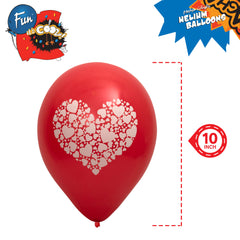 Fun Helium Red and White colors Balloon 10in - "I Hart U" for each Ballon  [P:3pcsx1pkt]