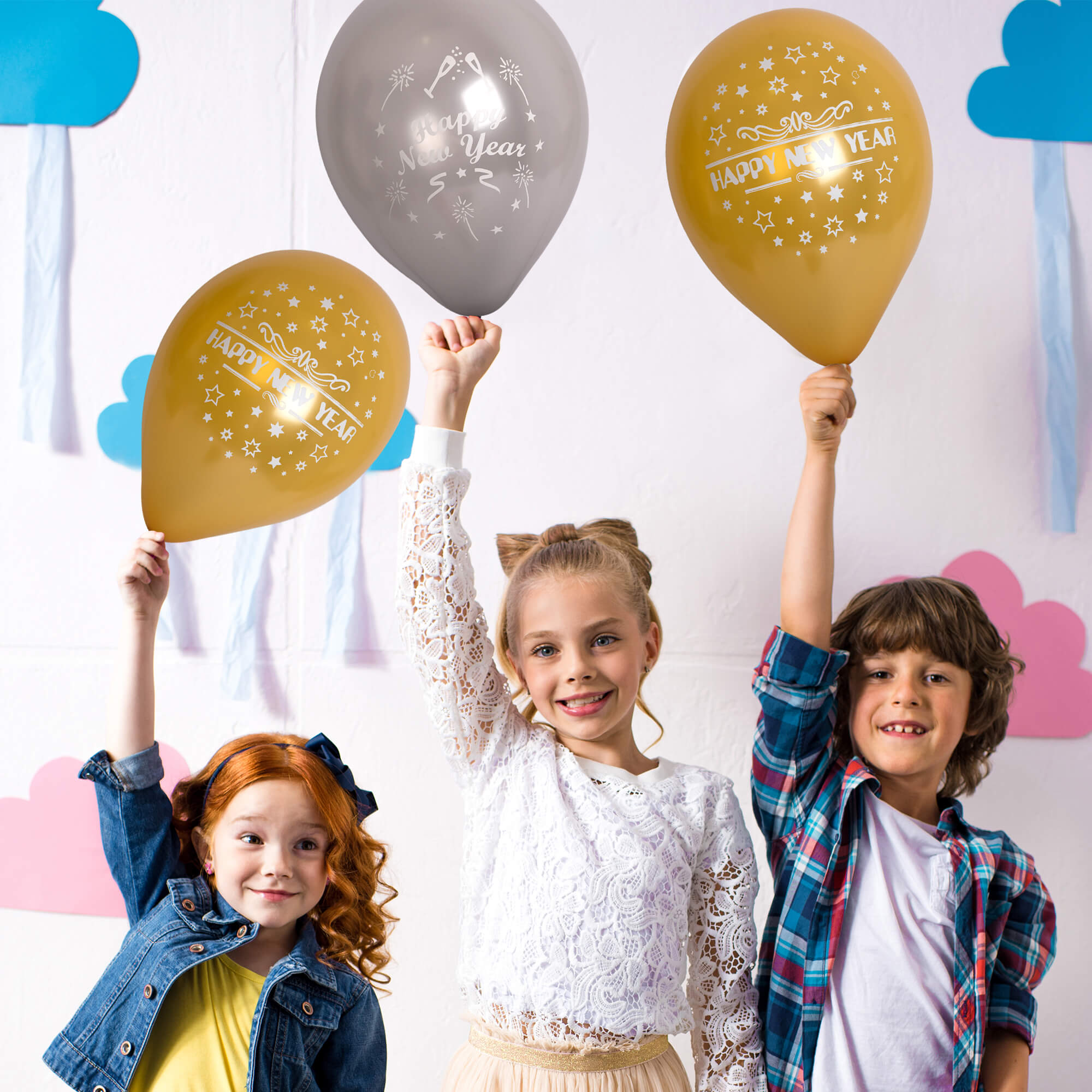Fun Helium  Balloon Gold and Silver colors 10in - "Happy New Year" [P:20pcsx1pkt]