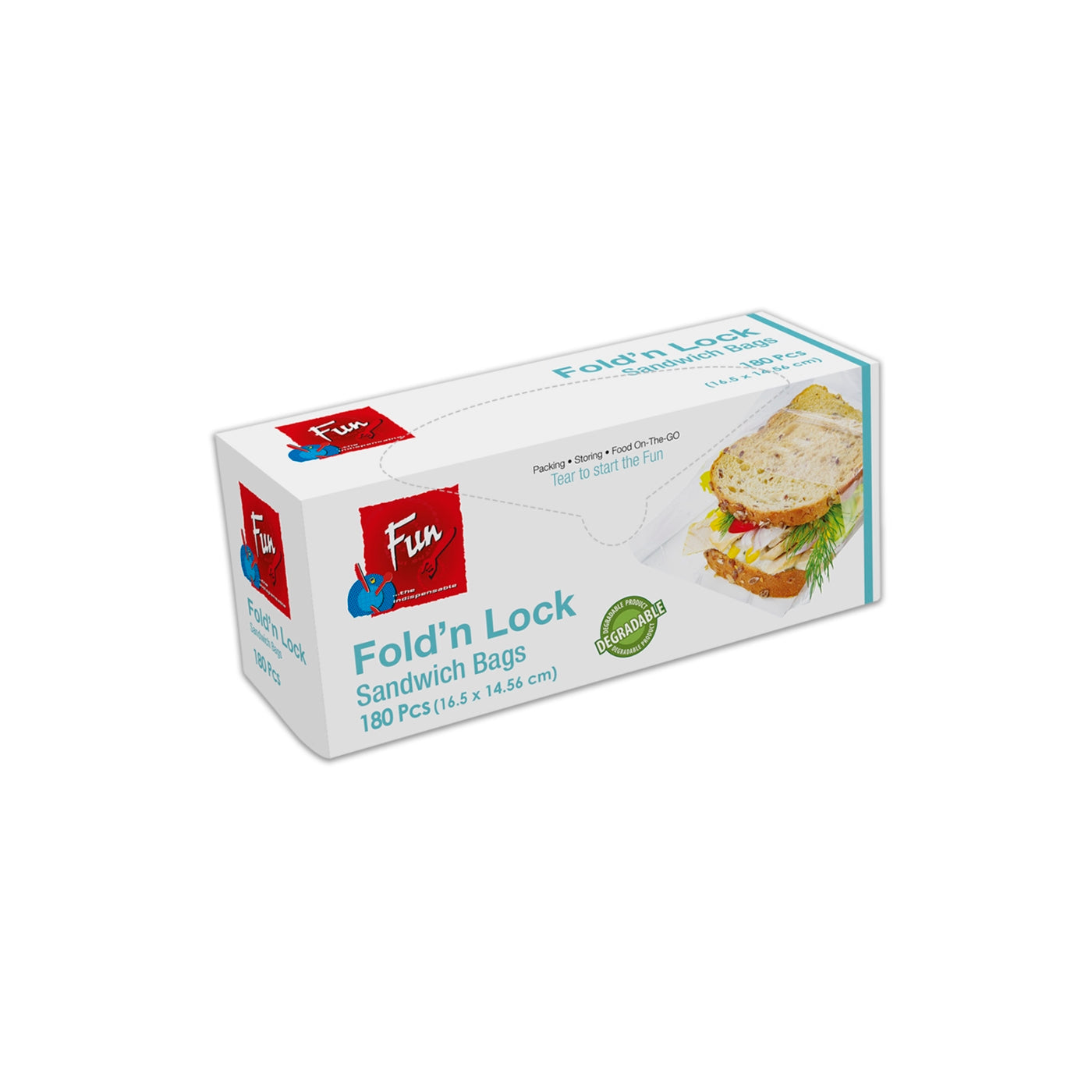 Fun® Indispensable Fold N Lock Sandwich Bags 16.5x14.56cm 180pcs