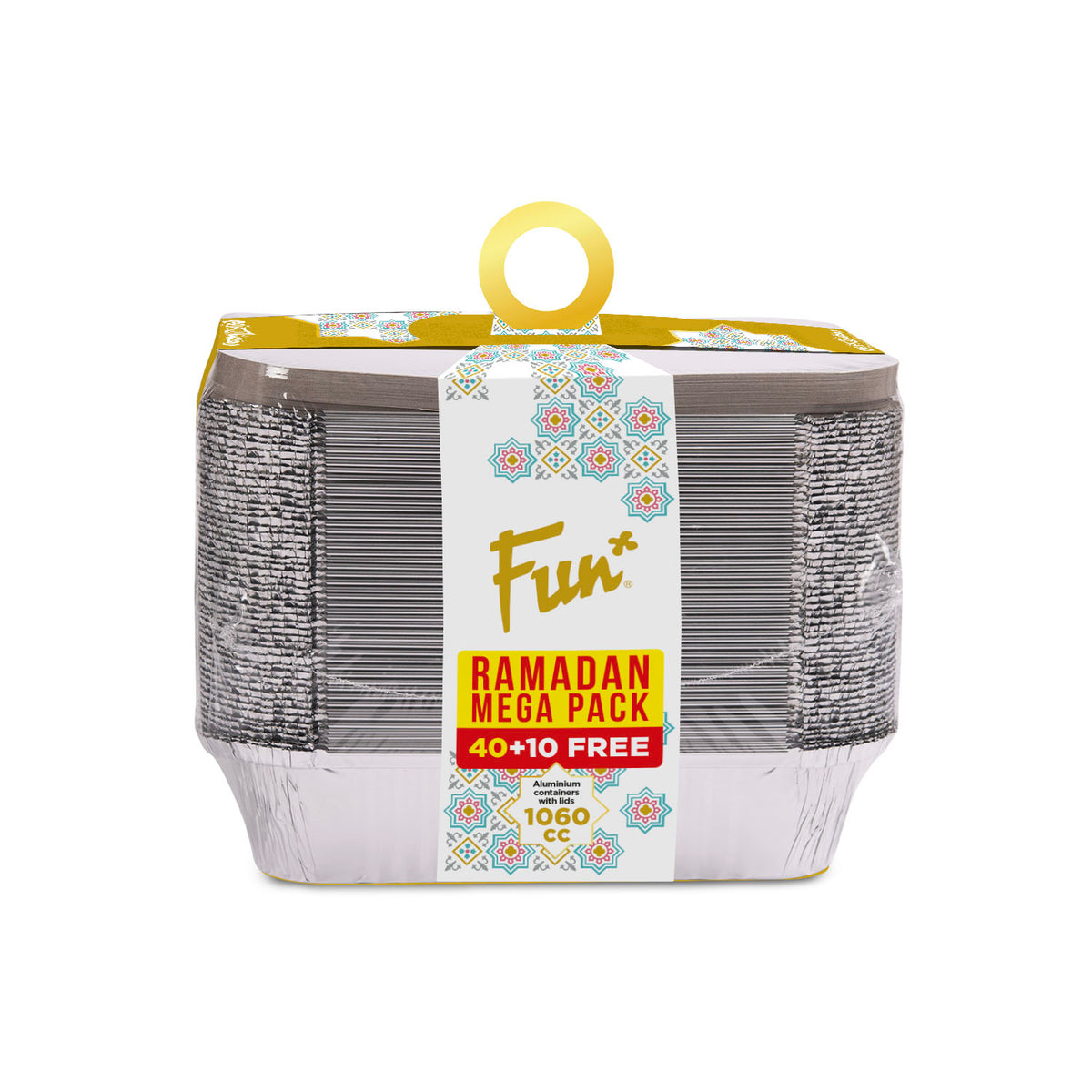 Fun Ramadan Mega Pack Aluminium Container with lid 1060cc 50pcs  [40+10FREE]