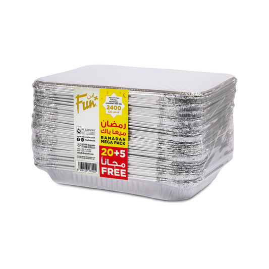 Fun Ramadan Mega Pack Aluminium Container with lid 2400cc 25pcs  [20+5FREE]