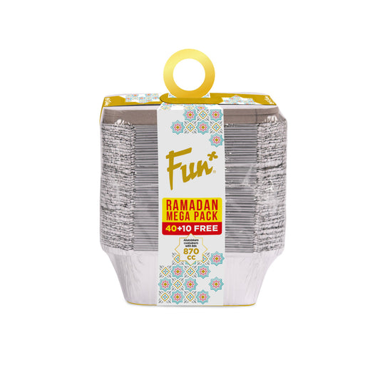 Fun Ramadan Mega Pack Aluminium Container with lid 870cc 50pcs  [40+10FREE]