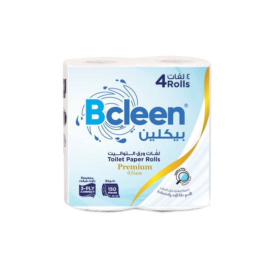 Bcleen® 3-Ply HD White Compact Toilet Paper Roll 300 Sheets [4rls x 1pkt]