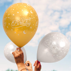 Fun Helium Gold and Sliver Balloon 12in - Happy Birthday (in Arabic) [P:20pcsx1pkt]