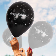 Fun Helium Black and Silver Balloon 12in - Congratulations [P:20pcsx1pkt]