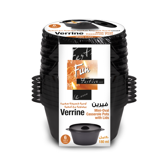 Fun® Verrine Black Mini Oval Casserole Pots with Lids 180ml [6pcs x 1pkt]