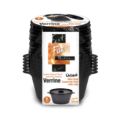 Fun Verrine Black Mini Oval Casserole Pots with Lids 180ml [6pcs x 1pkt]