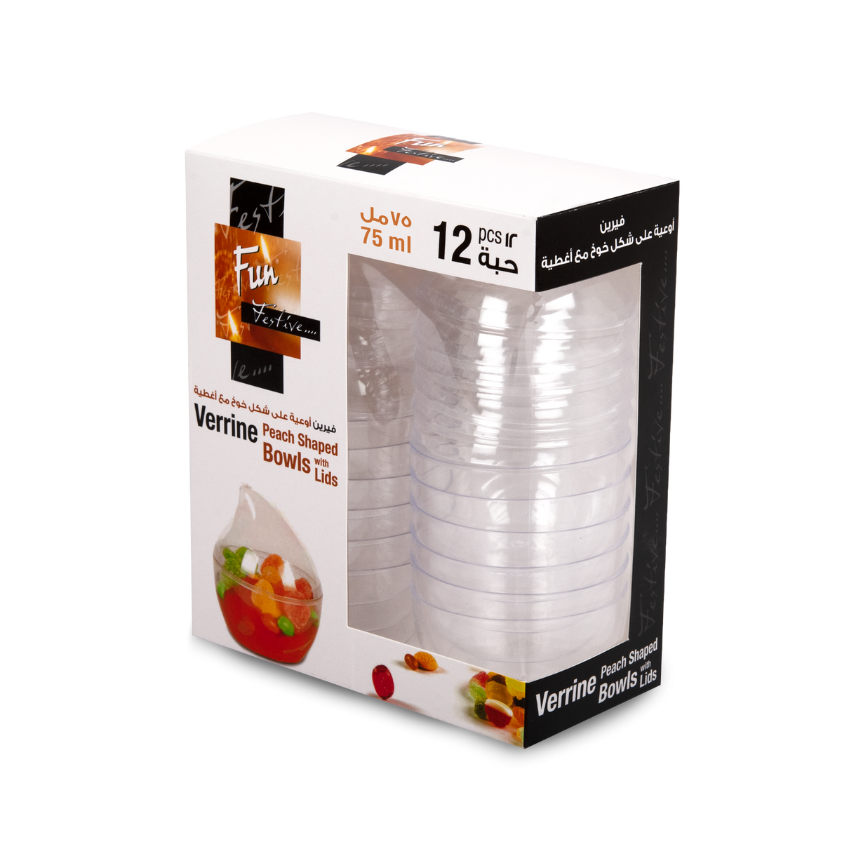 Fun® Verrine Peach Shaped Bowls 75ml with Lids [12pcs x 1pkt]