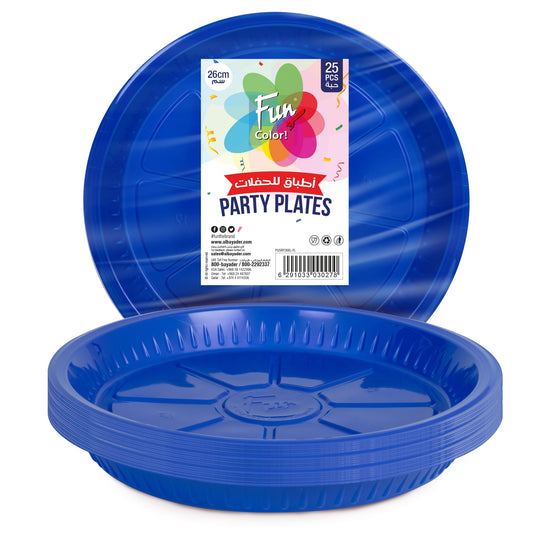 Fun® Plastic Blue Plates 26cm [25pcs x 1pkt]