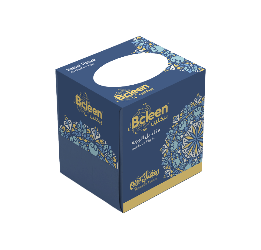 Bcleen® Boutique 2-Ply White Facial Tissue for Ramadan Style Blue, 80 sheets