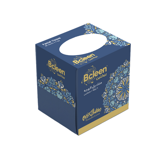 Bcleen® 2-Ply White Facial Tissue 20x20cm - Ramadan Kareem Blue [80 Sheets x 1pkt]