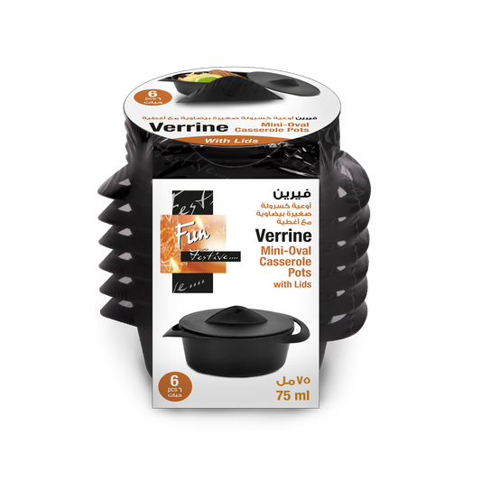 Fun® Verrine Black Mini Oval Casserole Pots with Lids 75ml [6pcs x 1pkt]