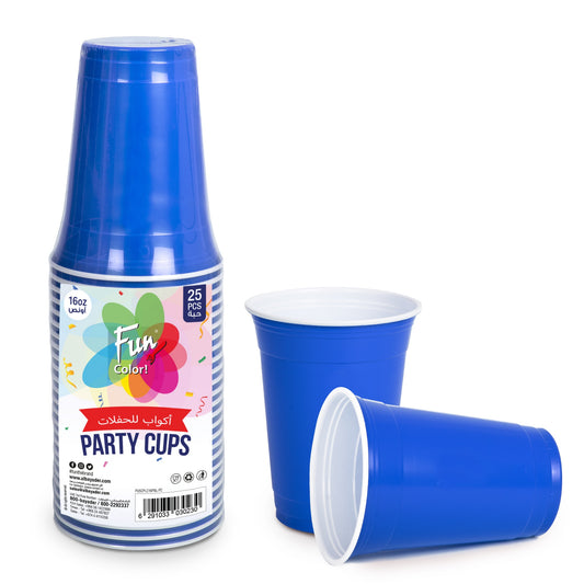 Fun® Plastic Blue Cups 16oz [25pcs x 1pkt]