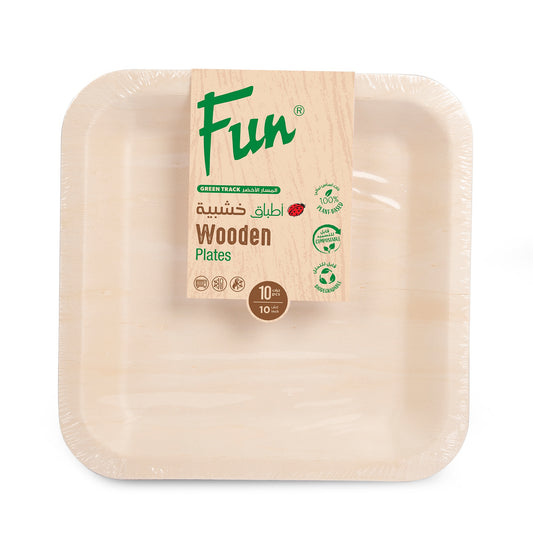 Fun® Wooden Square Plate Poplar 10in [10pcs x 1pkts]