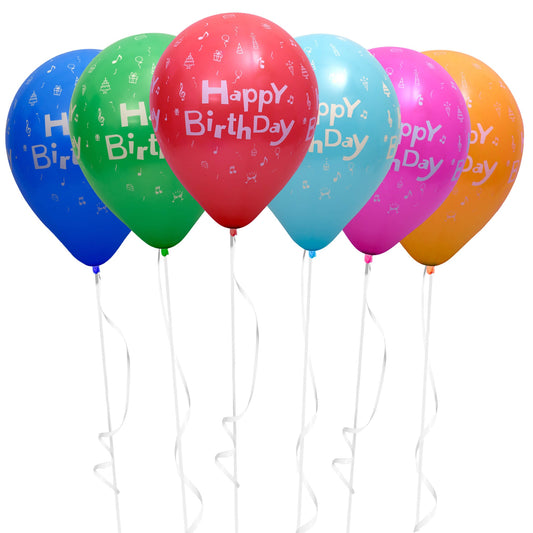 Fun® Balloons 12in Assorted Colors - Happy Birthday Design [20pcs x 1pkt]