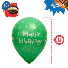 Fun Balloons 12in Assorted Colors - Happy Birthday Design [20pcs x 1pkt]