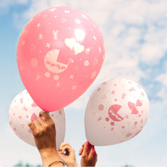 Fun Helium  Balloon Pink and White colors 12in - "Baby Girl" (in Arabic) [P:20pcsx1pkt]